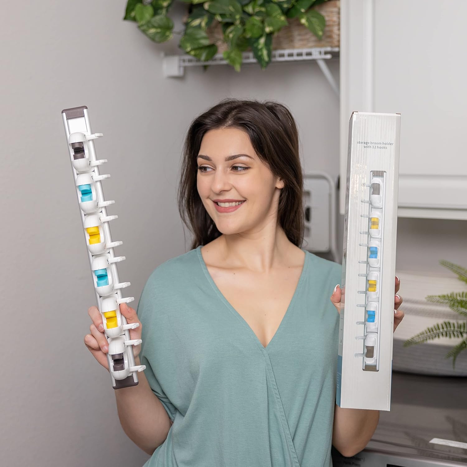 Mop and Broom Holder Wall Mount with 12 Hooks & 6 Grips