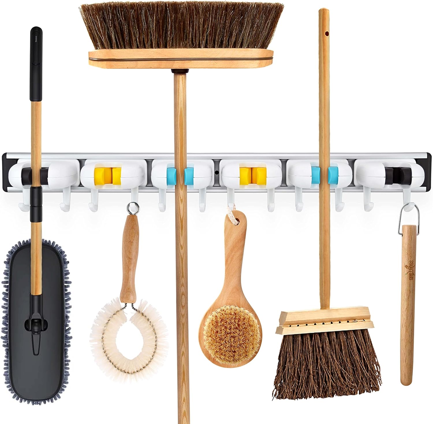Mop and Broom Holder Wall Mount with 12 Hooks & 6 Grips